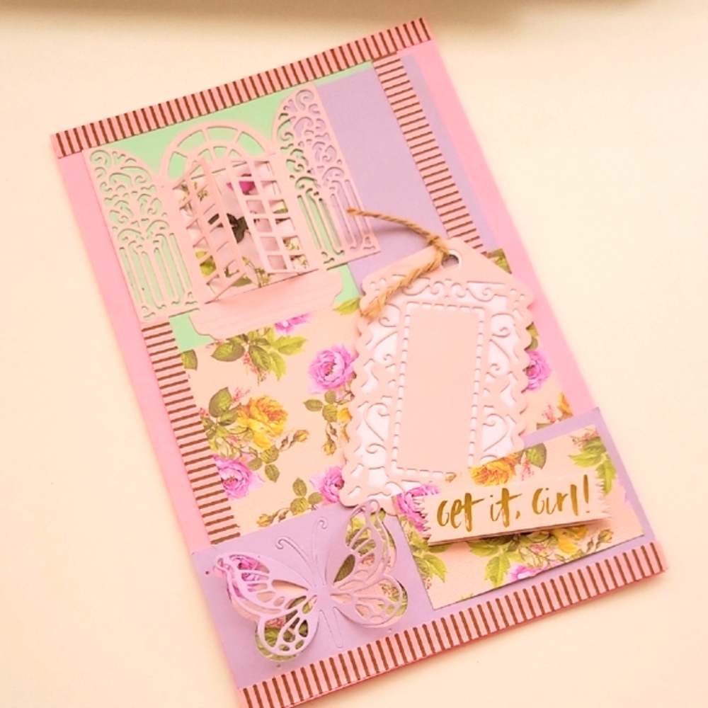 Hand Crafted Pink and Purple Floral Card